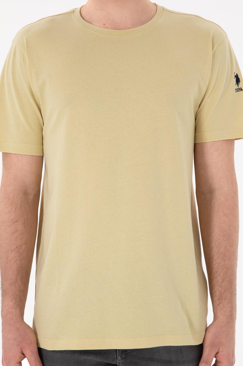 Erkek Regular Fit Bisiklet Yaka Açık Haki Basic Tişört