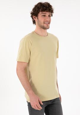 Erkek Regular Fit Bisiklet Yaka Açık Haki Basic Tişört - 50305985161