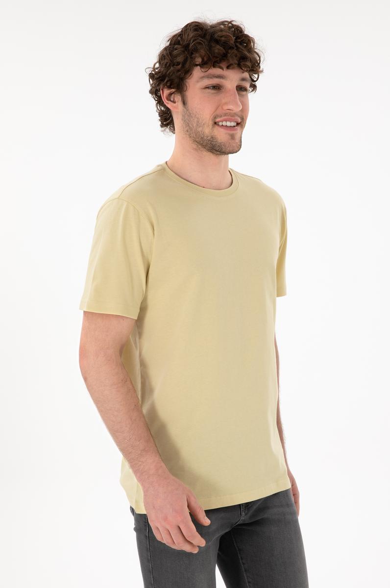 Erkek Regular Fit Bisiklet Yaka Açık Haki Basic Tişört