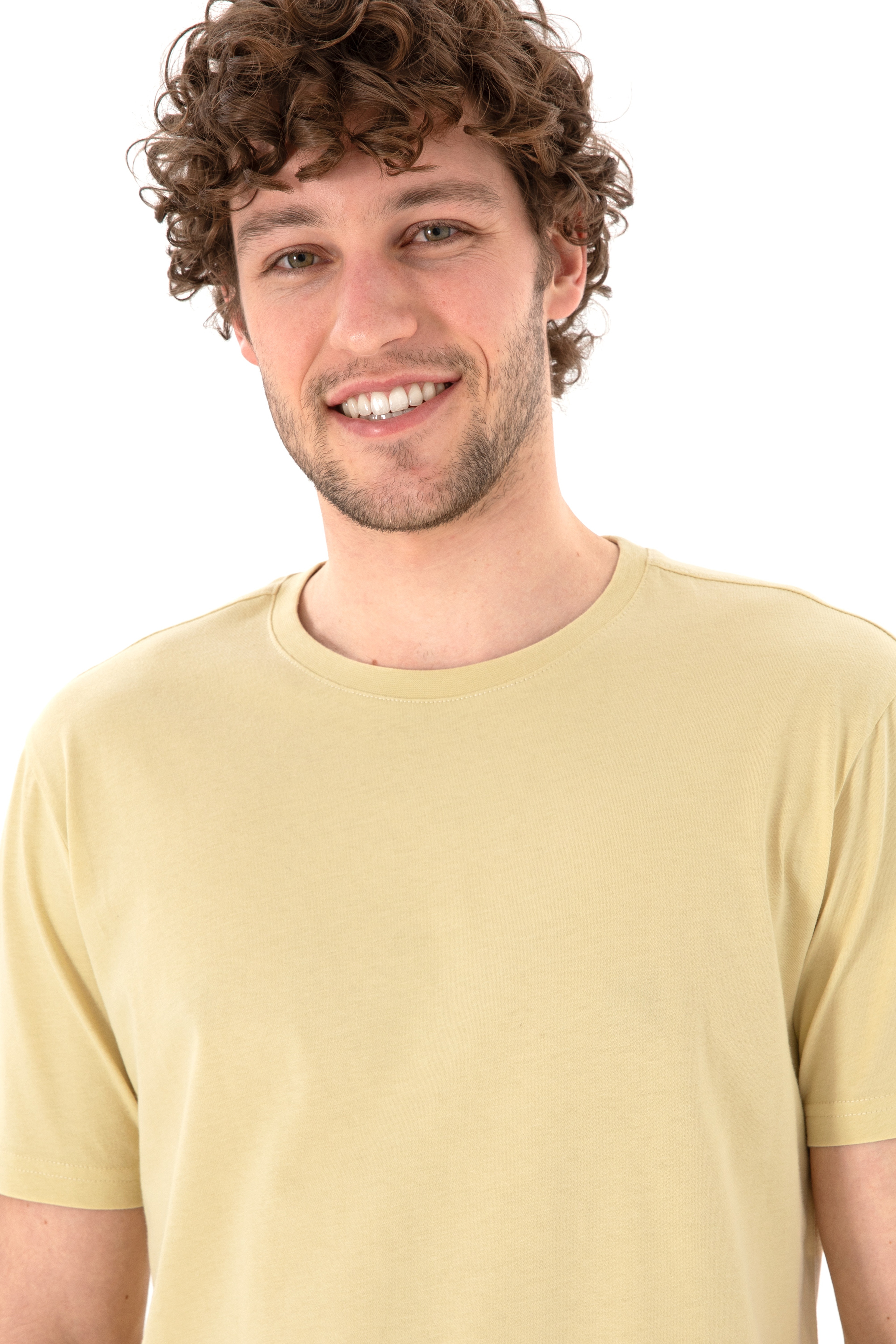Erkek Regular Fit Bisiklet Yaka Açık Haki Basic Tişört - Image 3