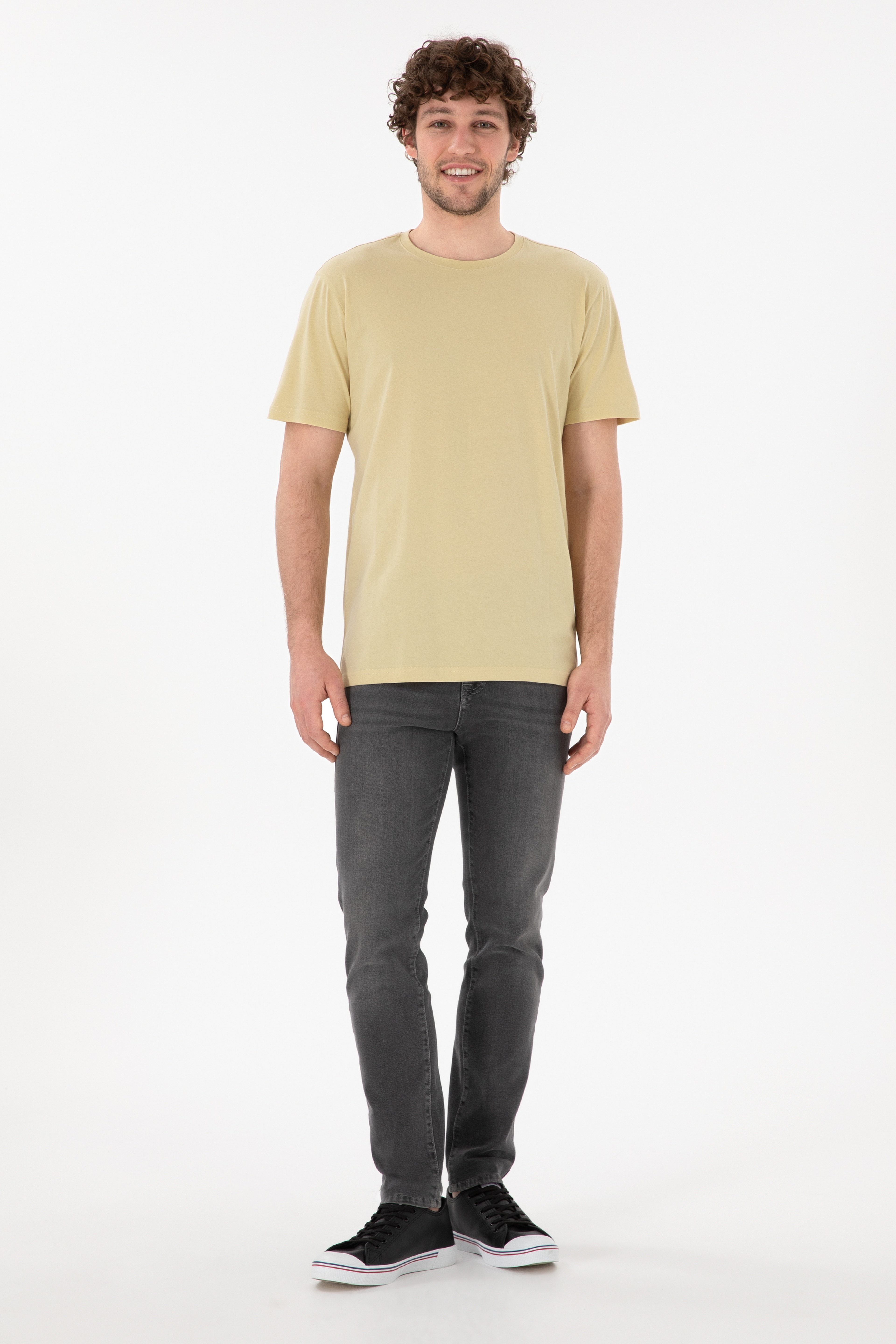 Erkek Regular Fit Bisiklet Yaka Açık Haki Basic Tişört - Image 5