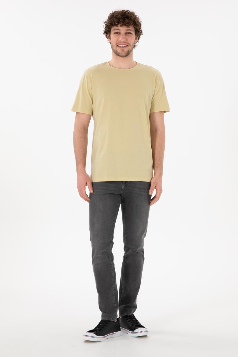 Erkek Regular Fit Bisiklet Yaka Açık Haki Basic Tişört - 50305985161