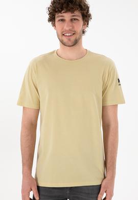 Erkek Regular Fit Bisiklet Yaka Açık Haki Basic Tişört - 50305985161