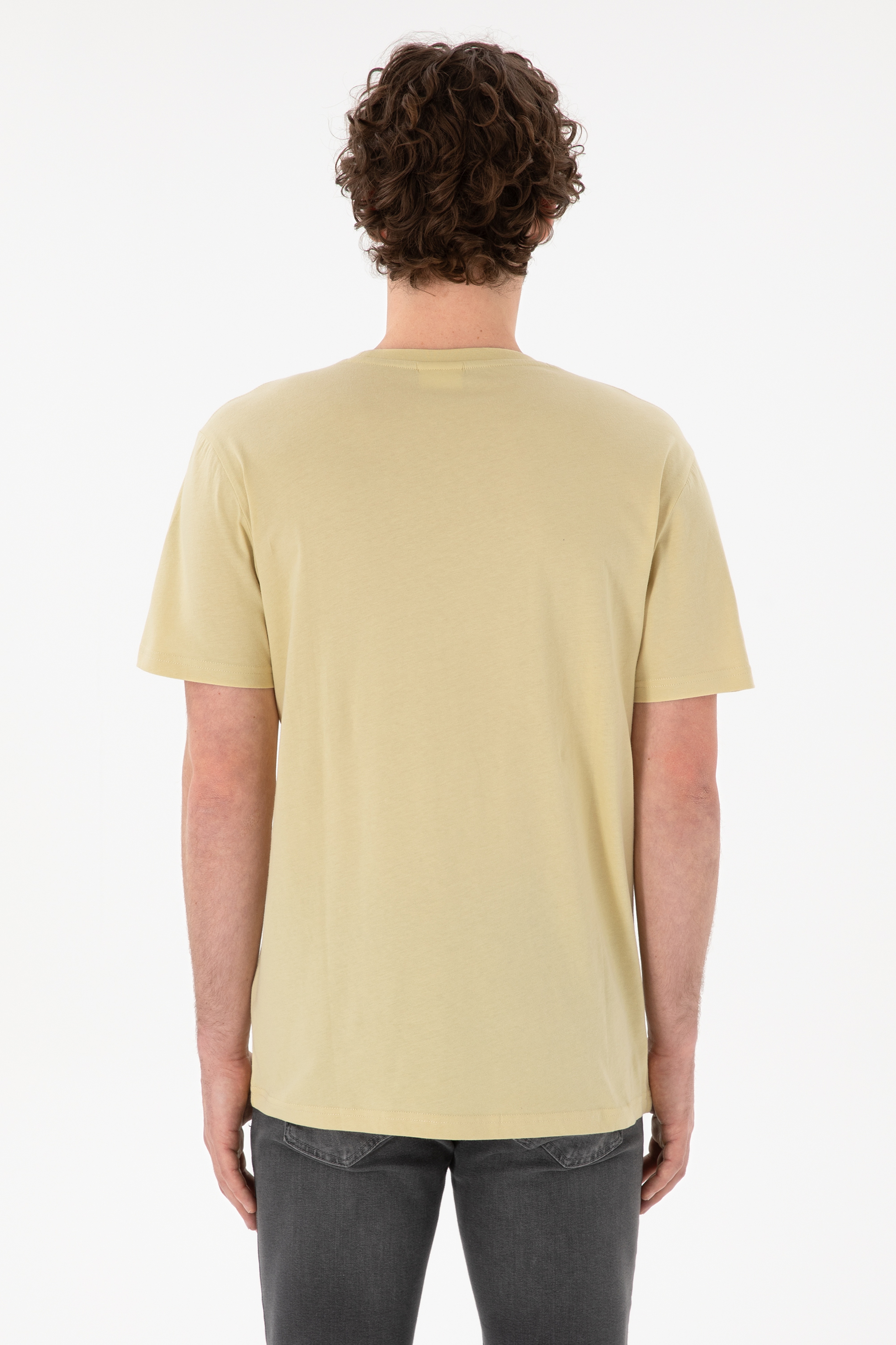 Erkek Regular Fit Bisiklet Yaka Açık Haki Basic Tişört - Image 6