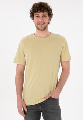 Erkek Regular Fit Bisiklet Yaka Açık Haki Basic Tişört - 50305985161