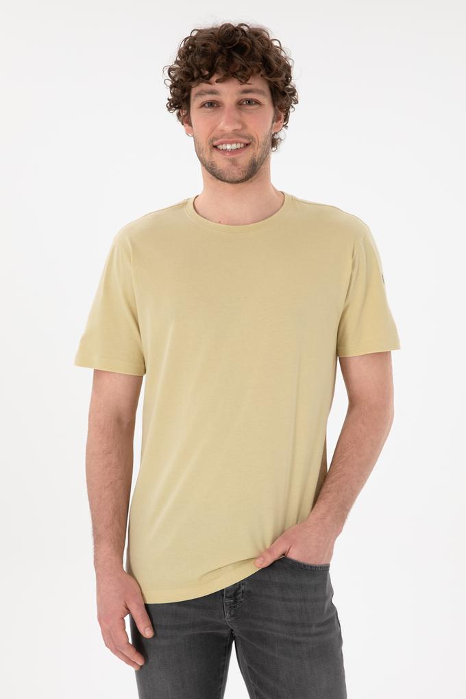 Erkek Regular Fit Bisiklet Yaka Açık Haki Basic Tişört