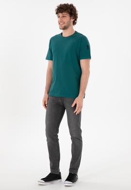 Erkek Regular Fit Bisiklet Yaka Koyu Yeşil Basic Tişört - 50305985087