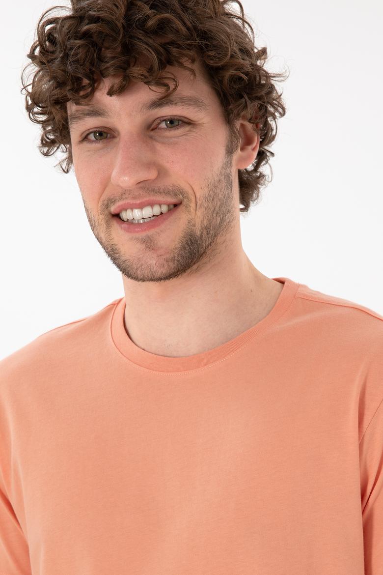 Erkek Regular Fit Bisiklet Yaka Somon Basic Tişört - 50305985221