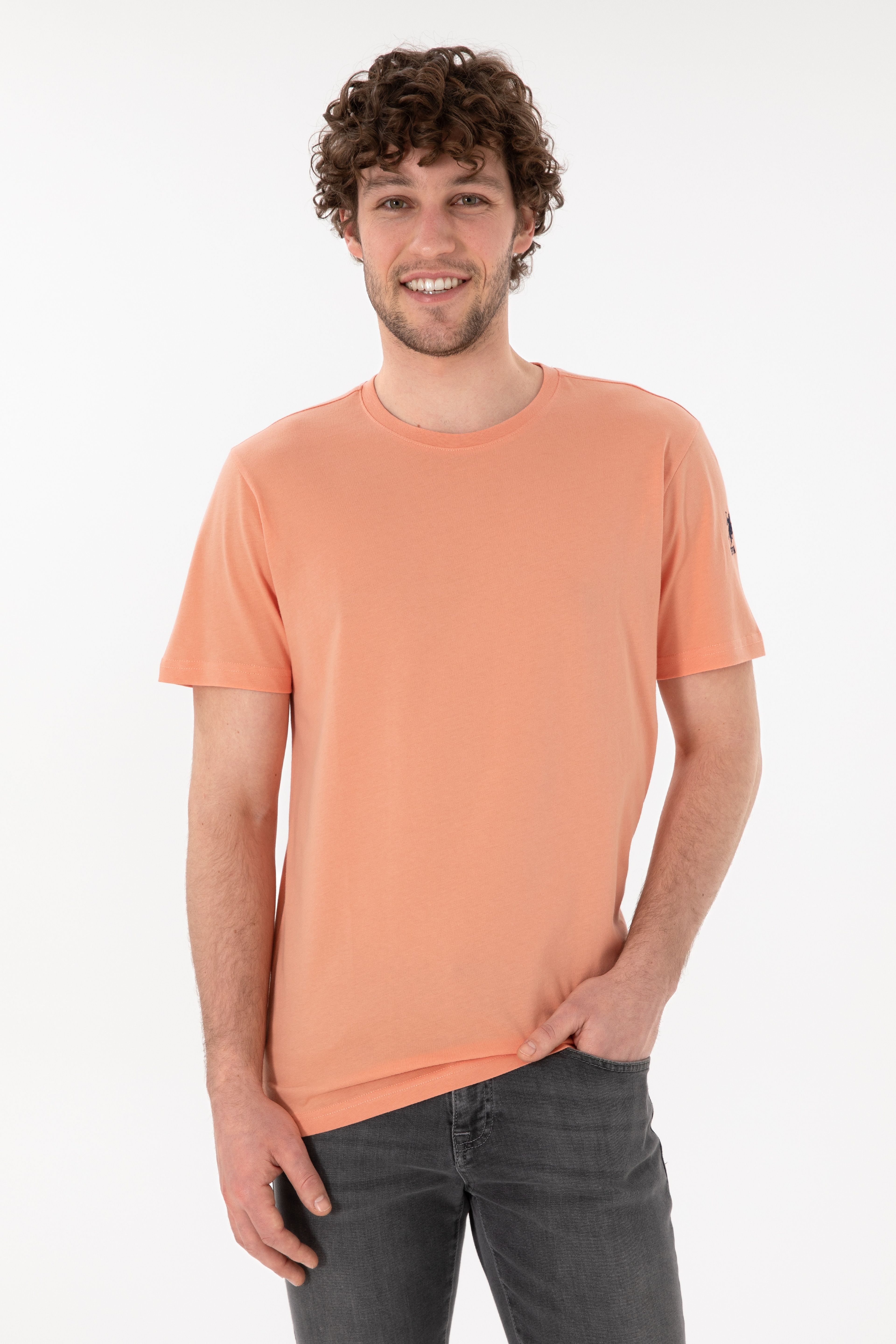 Erkek Regular Fit Bisiklet Yaka Somon Basic Tişört - Image 1