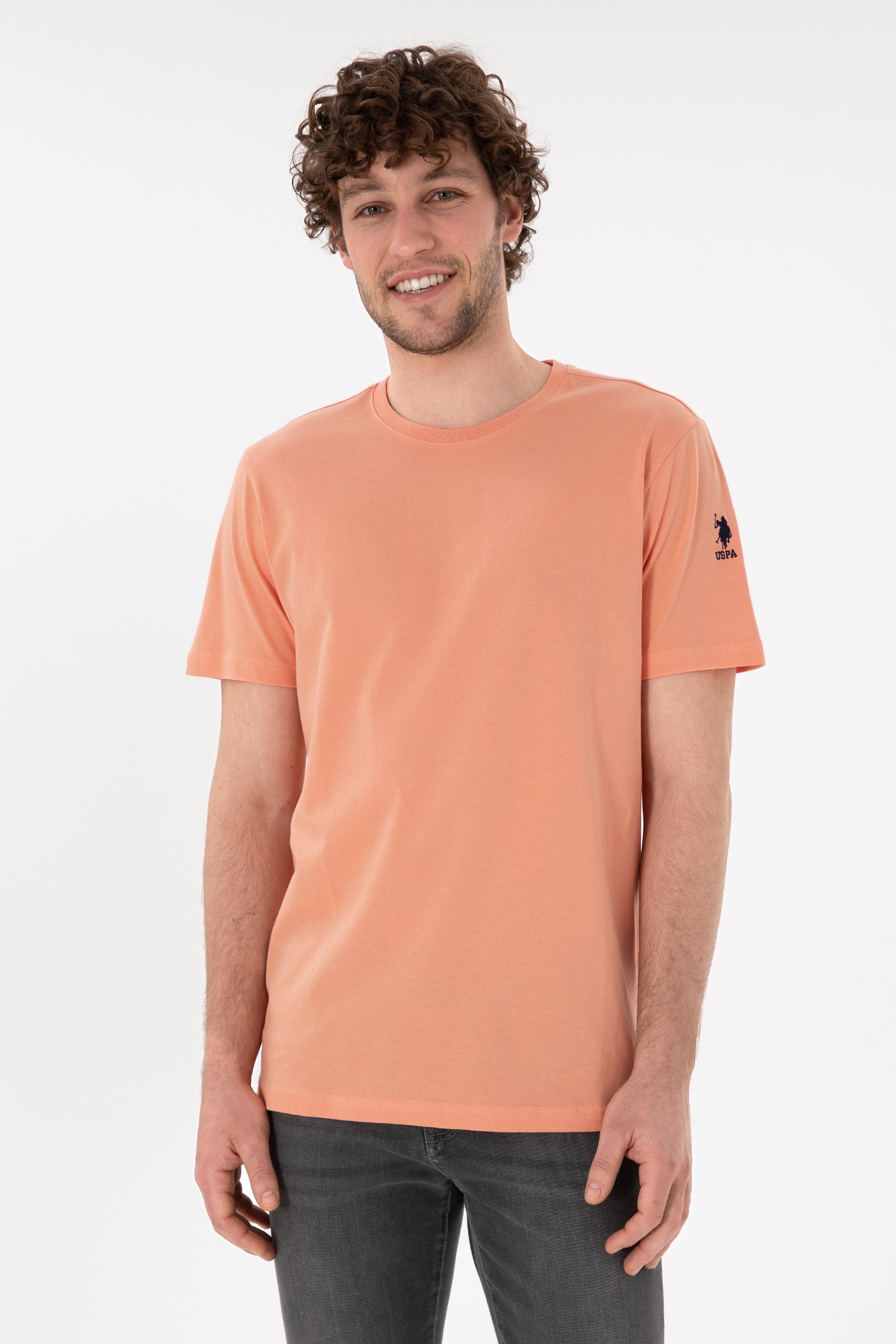 Erkek Regular Fit Bisiklet Yaka Somon Basic Tişört