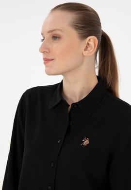 Kadın Siyah Keten Karışımlı Uzun Kollu Basic Gömlek - 50298098036