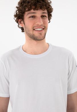 Erkek Regular Fit Bisiklet Yaka Beyaz Basic Tişört - 50305985006