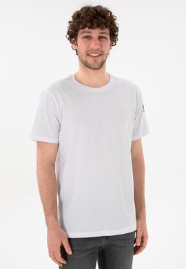 Erkek Regular Fit Bisiklet Yaka Beyaz Basic Tişört - 50305985006