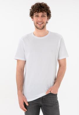 Erkek Regular Fit Bisiklet Yaka Beyaz Basic Tişört - 50305985006