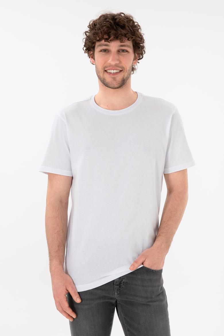 Erkek Regular Fit Bisiklet Yaka Beyaz Basic Tişört