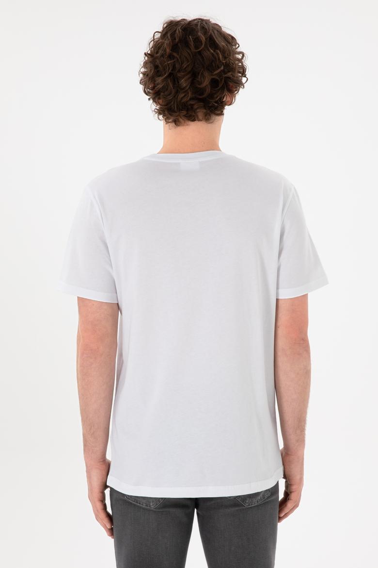 Erkek Regular Fit Bisiklet Yaka Beyaz Basic Tişört - 50305985006