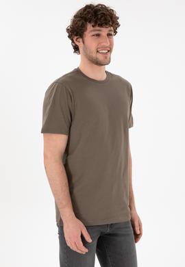 Erkek Regular Fit Bisiklet Yaka Vizon Basic Tişört - 50305985131