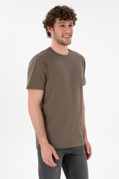 Erkek Regular Fit Bisiklet Yaka Vizon Basic Tişört