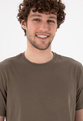 Erkek Regular Fit Bisiklet Yaka Vizon Basic Tişört - 50305985131