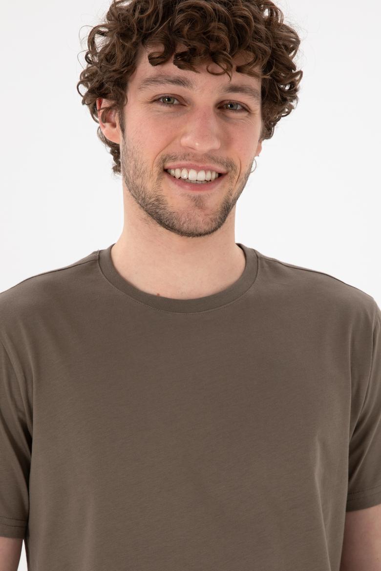 Erkek Regular Fit Bisiklet Yaka Vizon Basic Tişört - 50305985131