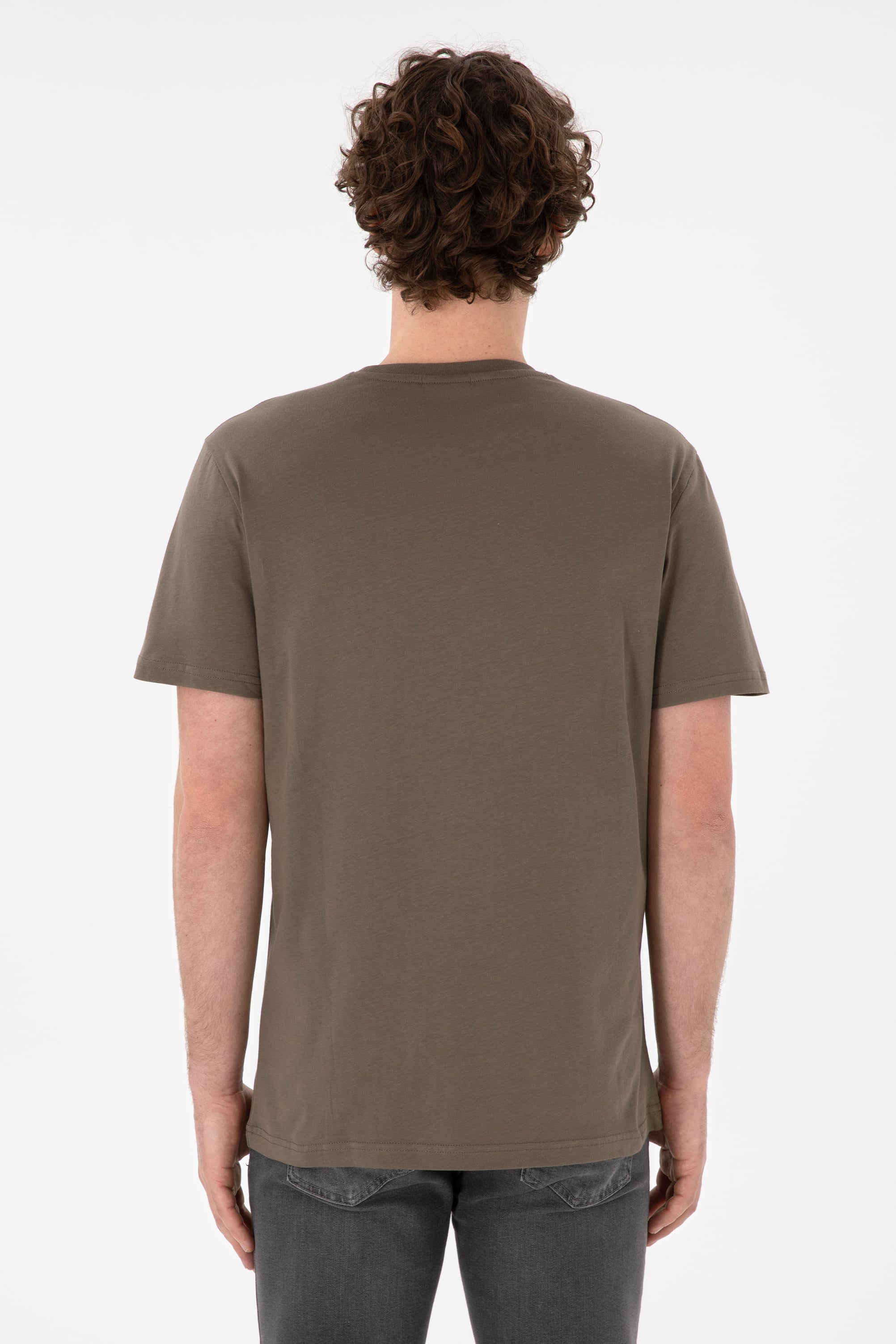 Erkek Regular Fit Bisiklet Yaka Vizon Basic Tişört - Image 6