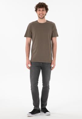 Erkek Regular Fit Bisiklet Yaka Vizon Basic Tişört - 50305985131