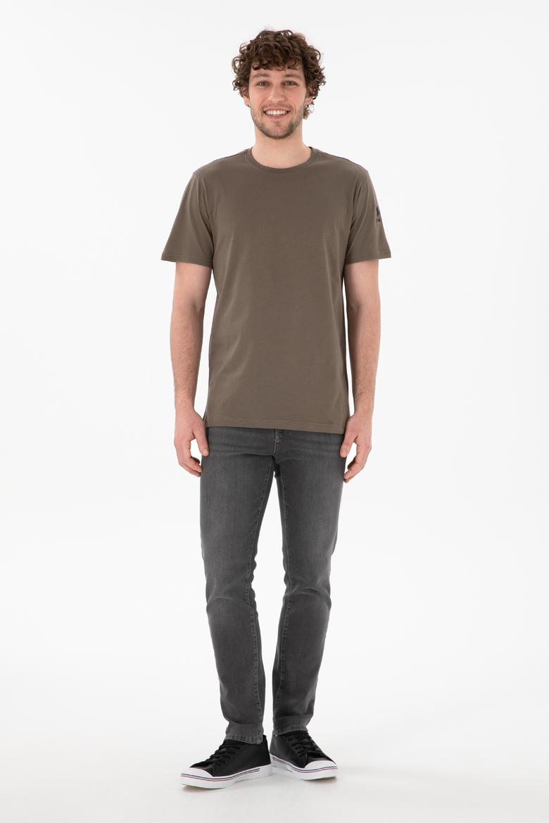 Erkek Regular Fit Bisiklet Yaka Vizon Basic Tişört - 50305985131