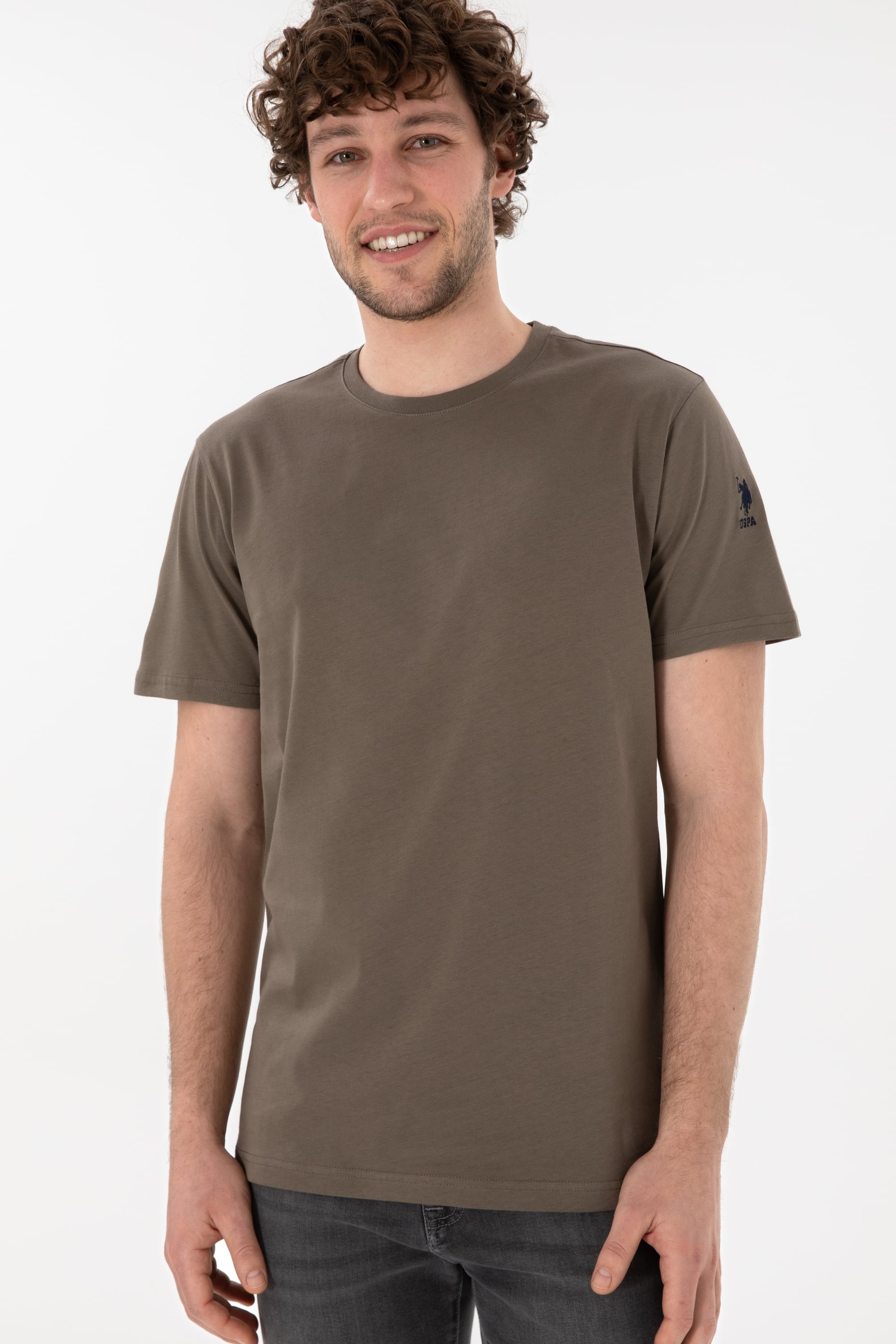 Erkek Regular Fit Bisiklet Yaka Vizon Basic Tişört - Image 4