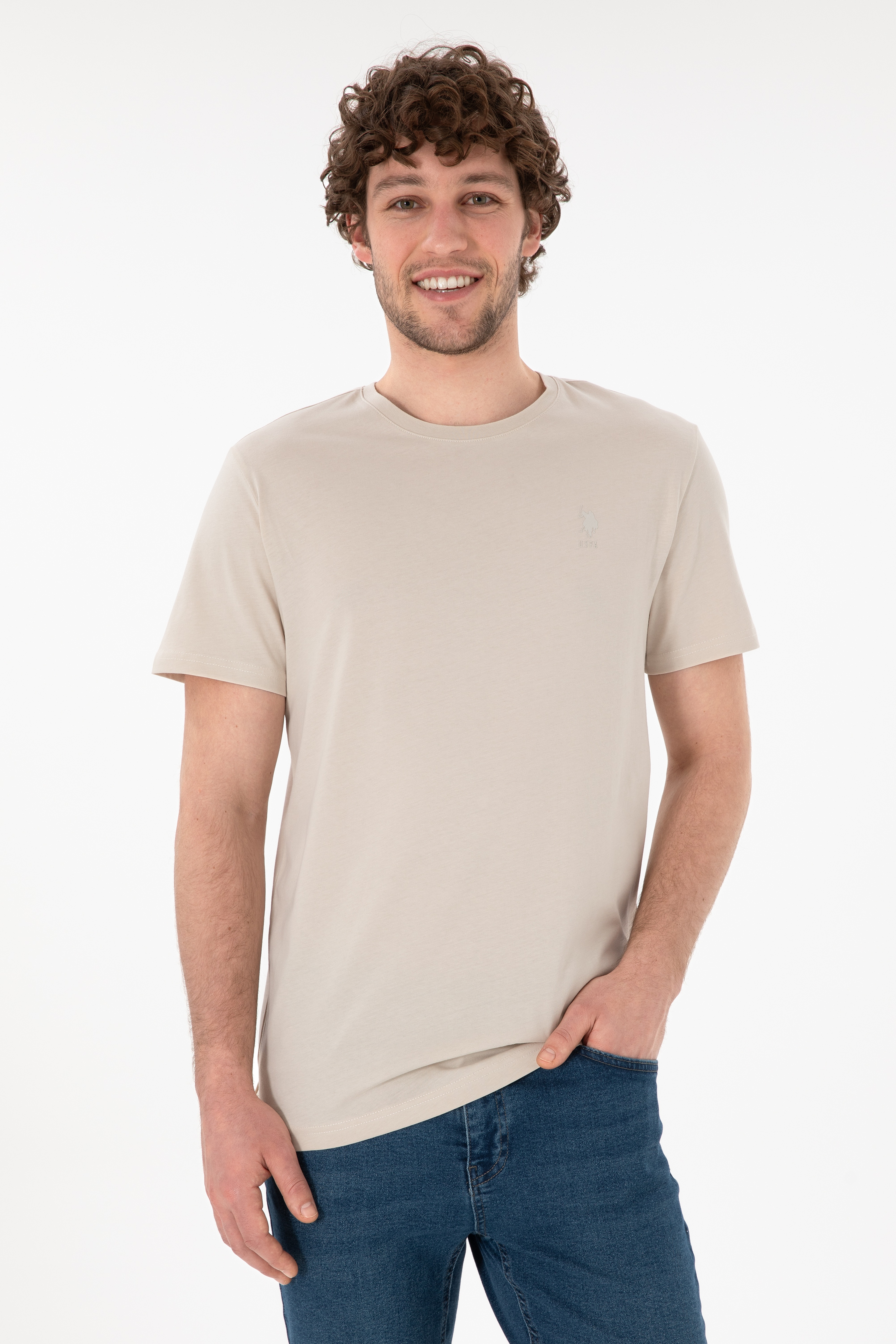 Erkek Regular Fit Bisiklet Yaka Taş Basic Tişört - Image 1