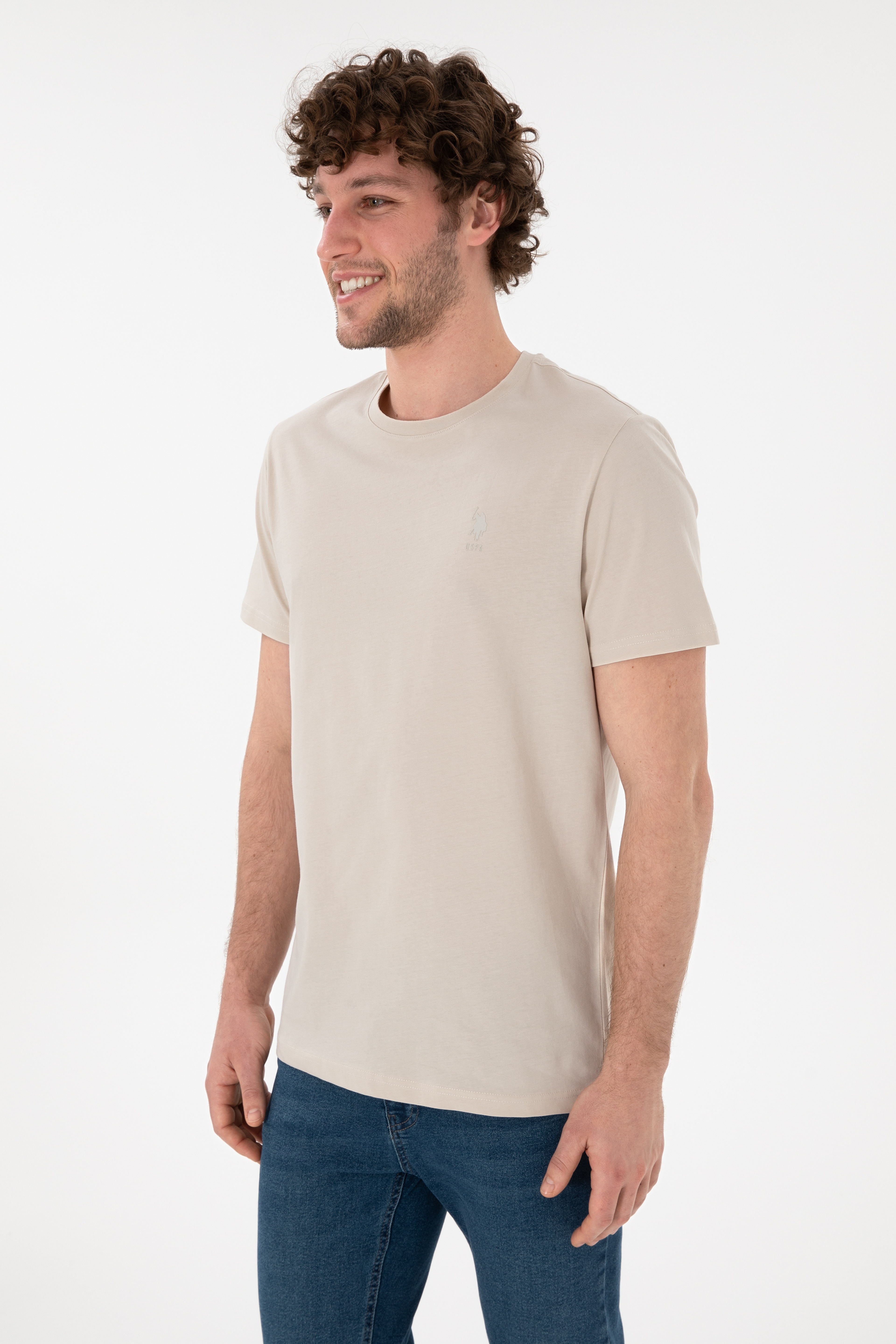 Erkek Regular Fit Bisiklet Yaka Taş Basic Tişört