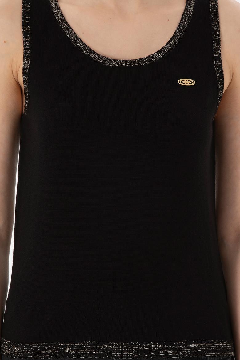 Kadın Siyah Bisiklet Yaka Triko Tişört - 50306480022