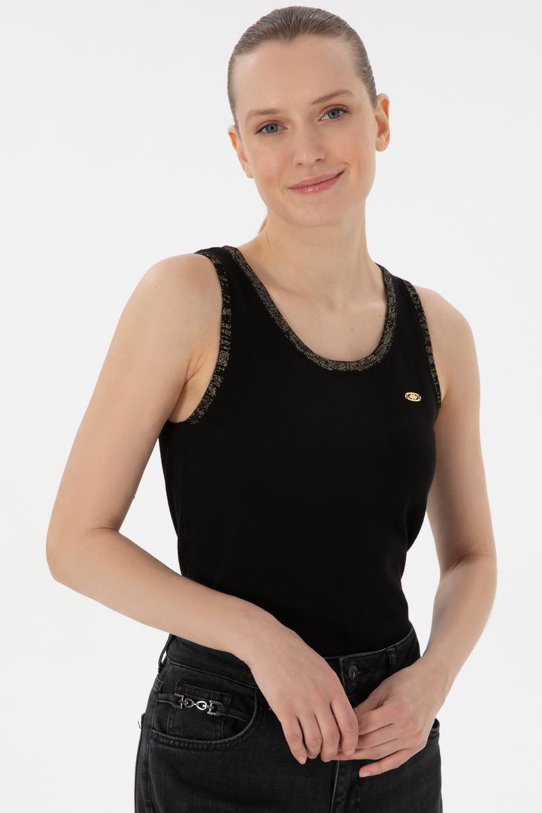 Kadın Siyah Bisiklet Yaka Triko Tişört - 50306480022