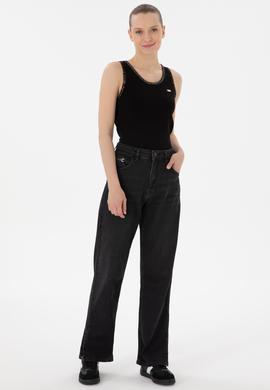 Kadın Siyah Bisiklet Yaka Triko Tişört - 50306480022