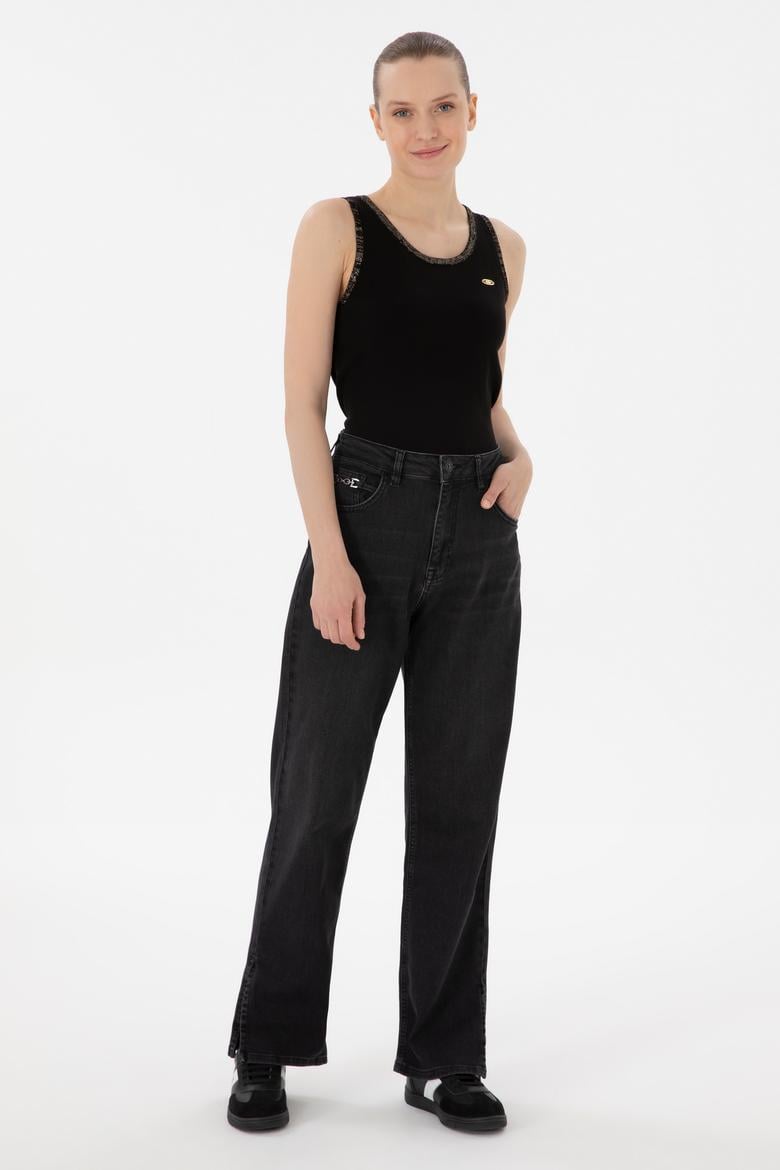 Kadın Siyah Bisiklet Yaka Triko Tişört - 50306480022