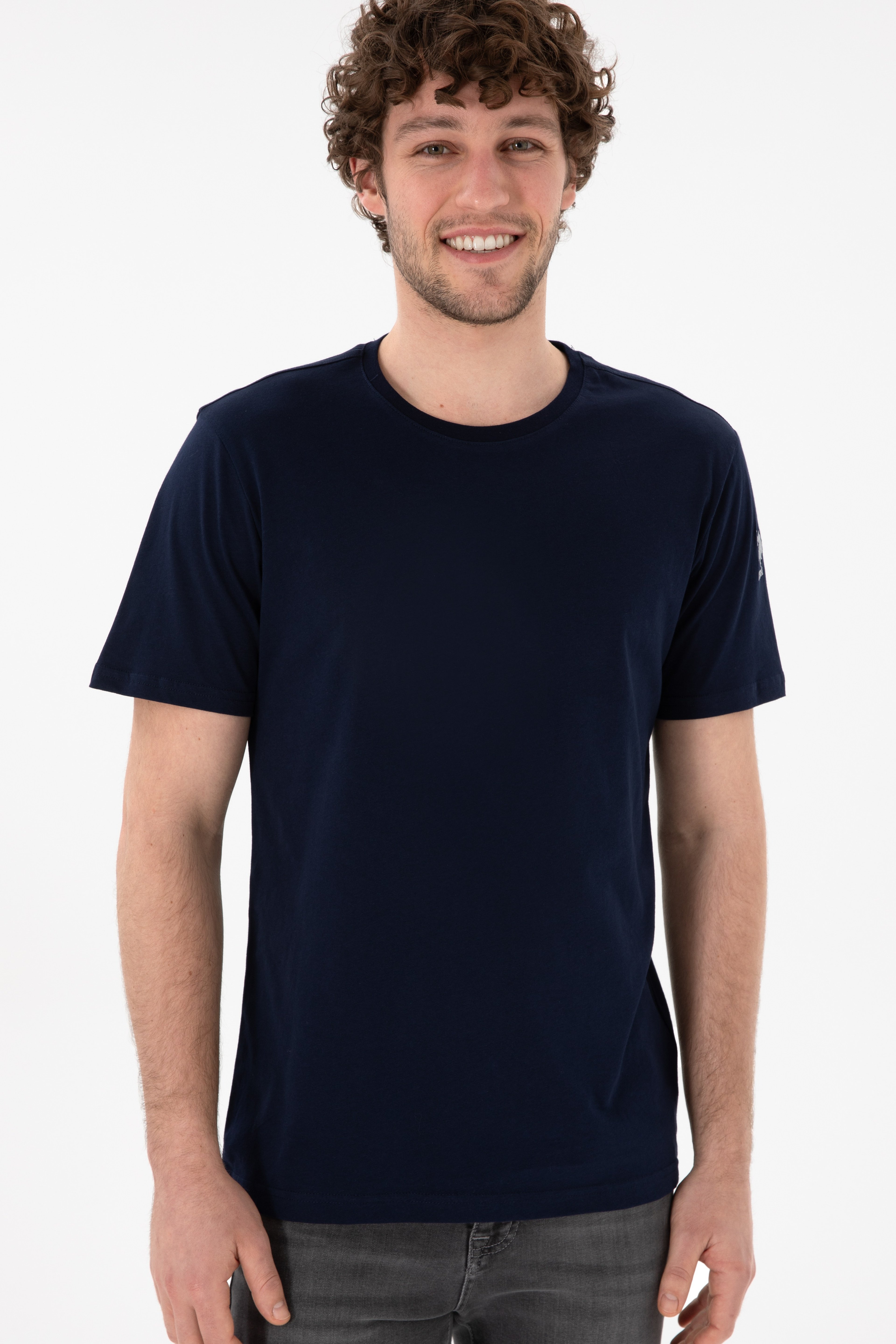 Erkek Regular Fit Bisiklet Yaka Lacivert Basic Tişört - Image 4