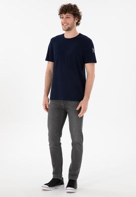 Erkek Regular Fit Bisiklet Yaka Lacivert Basic Tişört - 50305985016