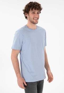 Erkek Regular Fit Bisiklet Yaka Açık Mavi Basic Tişört - 50305985076