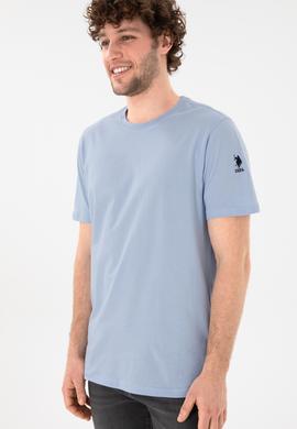 Erkek Regular Fit Bisiklet Yaka Açık Mavi Basic Tişört - 50305985076