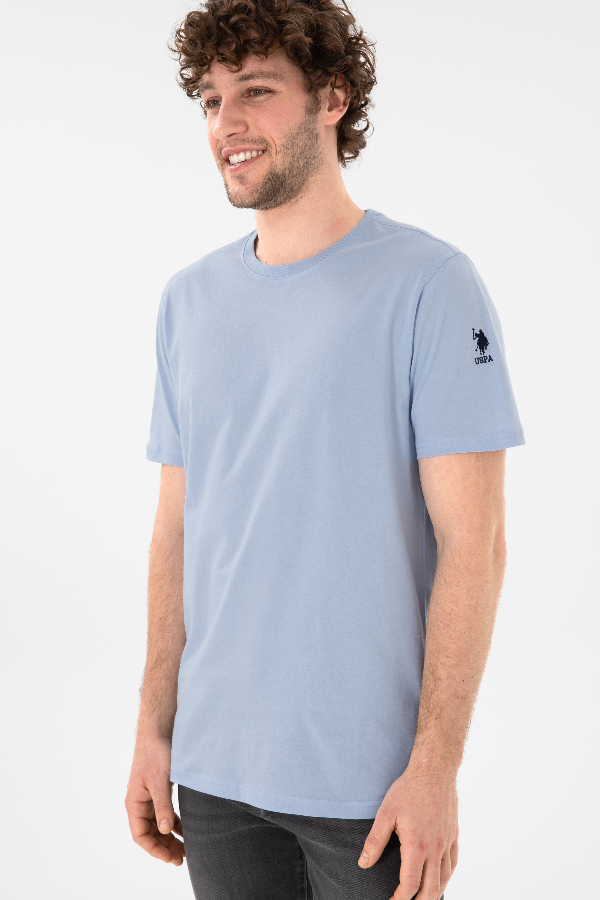 Erkek Regular Fit Bisiklet Yaka Açık Mavi Basic Tişört - Image 4
