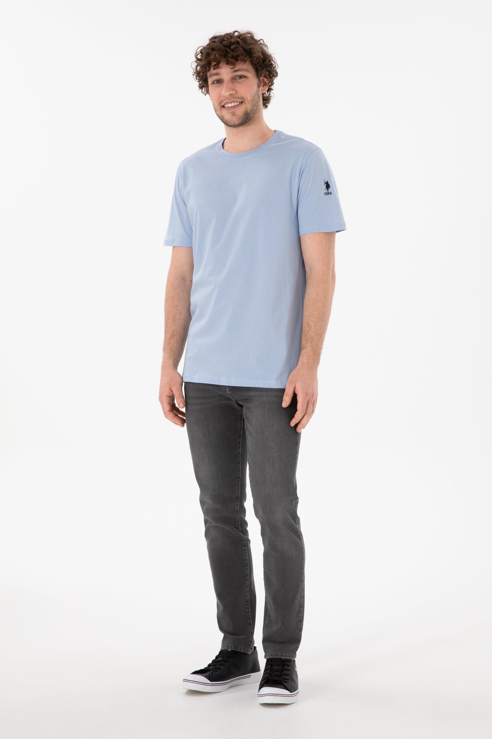 Erkek Regular Fit Bisiklet Yaka Açık Mavi Basic Tişört