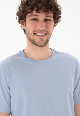 Erkek Regular Fit Bisiklet Yaka Açık Mavi Basic Tişört - 50305985076