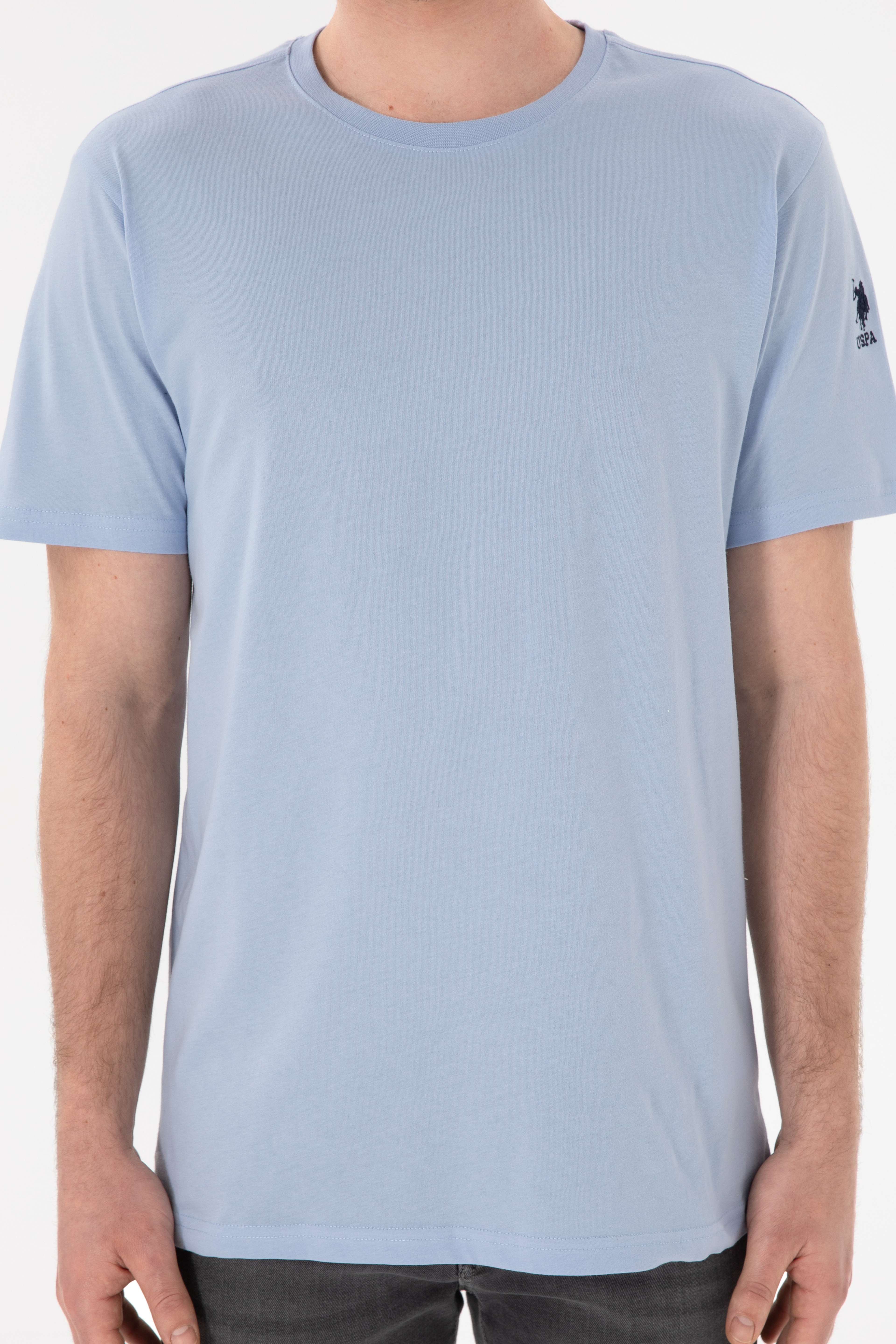 Erkek Regular Fit Bisiklet Yaka Açık Mavi Basic Tişört - Image 7