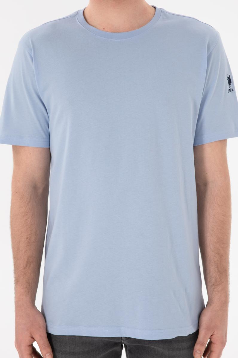 Erkek Regular Fit Bisiklet Yaka Açık Mavi Basic Tişört