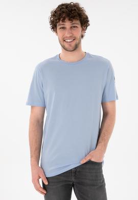 Erkek Regular Fit Bisiklet Yaka Açık Mavi Basic Tişört - 50305985076