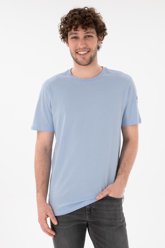 Erkek Regular Fit Bisiklet Yaka Açık Mavi Basic Tişört
