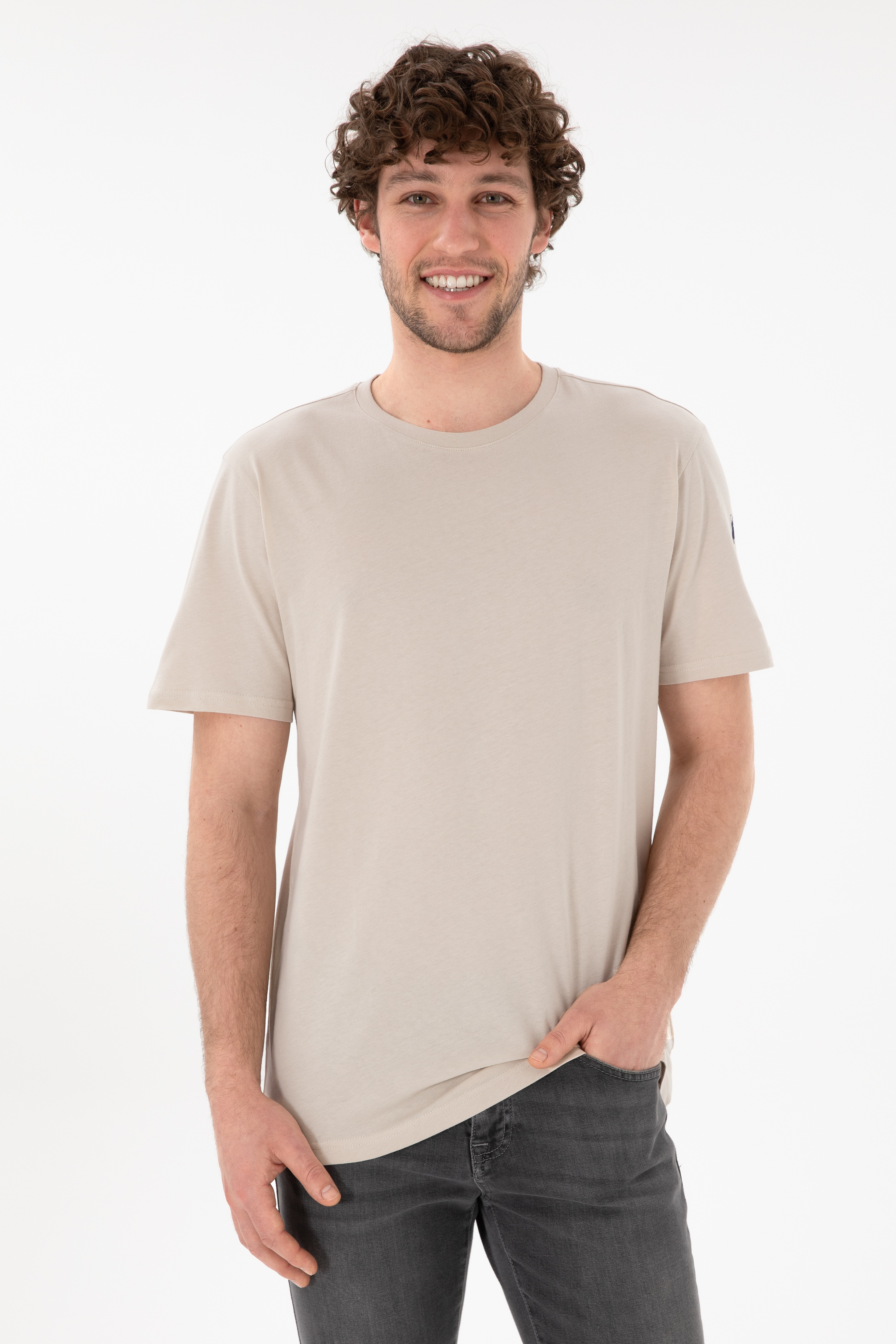 Erkek Regular Fit Bisiklet Yaka Taş Basic Tişört - Image 1