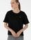 Kadın Siyah Kol Katlamalı Bisiklet Yaka Tişört