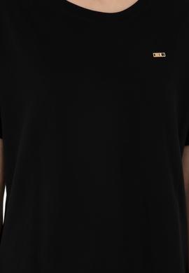 Kadın Siyah Kol Katlamalı Bisiklet Yaka Tişört - 50305822038