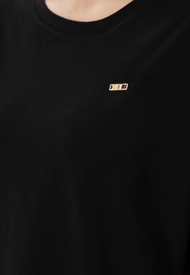 Kadın Siyah Kol Katlamalı Bisiklet Yaka Tişört - 50305822038