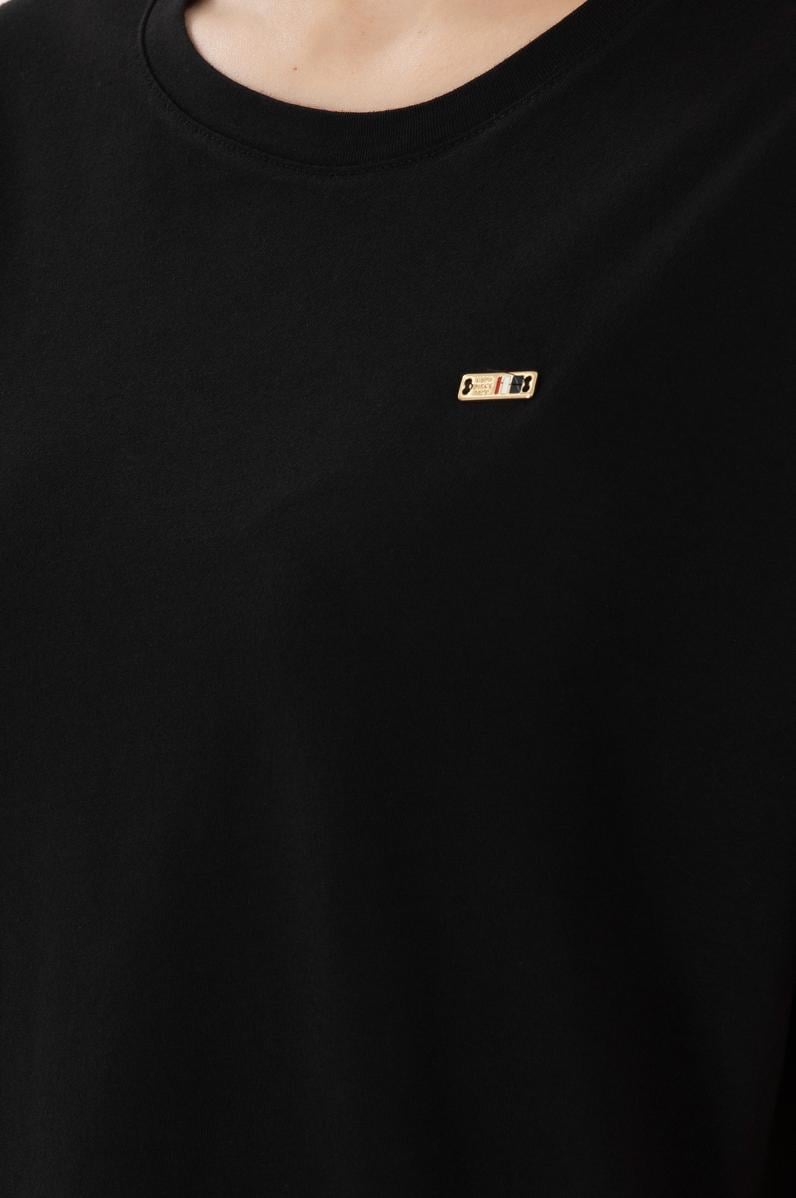 Kadın Siyah Kol Katlamalı Bisiklet Yaka Tişört